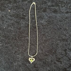 Elegant Silver Heart Necklace with Green Gemstone